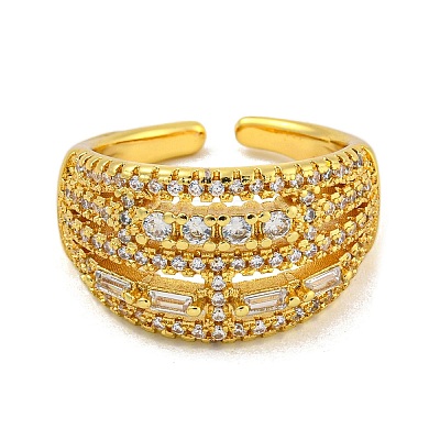 Brass Micro Pave Cubic Zirconia Cuff Rings for Women RJEW-E294-04G-01-1