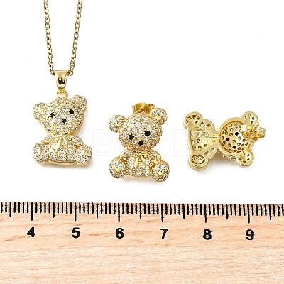 Bear Brass Micro Pave Cubic Zirconia Stud Earrings & Pendant Necklaces Sets SJEW-Z002-01G-1