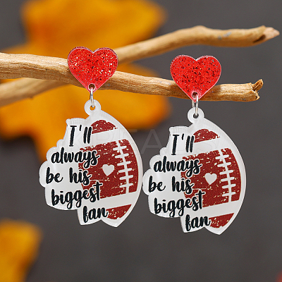 1Pair Leopard Print Heart Mother Sports Acrylic Dangle Stud Earrings EJEW-FS0001-22B-1