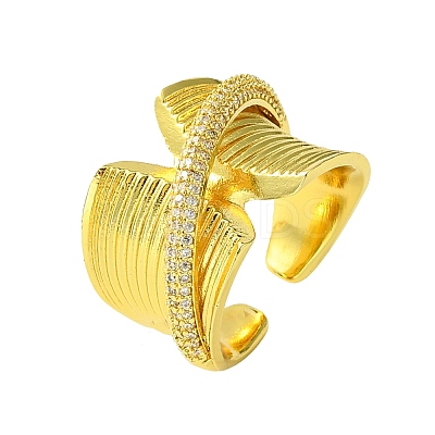 Brass Micro Pave Cubic Zirconia Open Cuff Ring RJEW-K256-14G-1