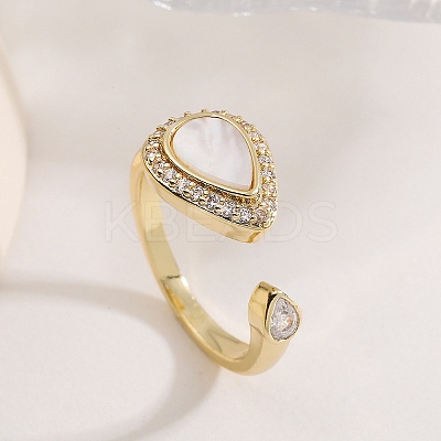 Brass Micro Pave Cubic Zirconia Open Cuff Rings for Women RJEW-K308-03A-G-1