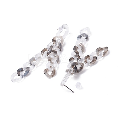 Acrylic Curb Chain Tassel Dangle Stud Earrings for Women EJEW-JE04767-02-1