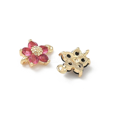 Brass Pave Cubic Zirconia Flower Links Connector Charms KK-H089-34G-1