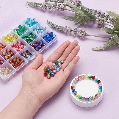 450Pcs 15 Colors Spray Painted Crackle Glass Beads CCG-YW0001-04-1
