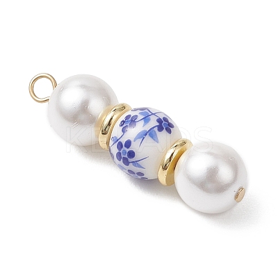 Handmade Blue Flower Printed Porcelain & Shell Pearl Pendants PALLOY-JF04785-1