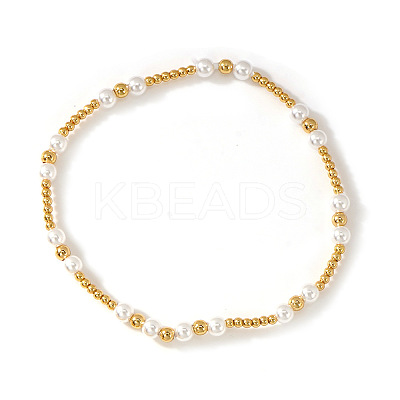 304 Stainless Steel & Imitation Pearl Beaded Stretch Bracelets PU8639-3-1