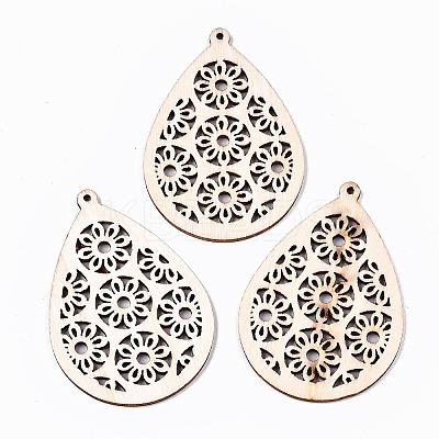 Undyed Natural Hollow Wooden Big Pendants X-WOOD-N007-114-1