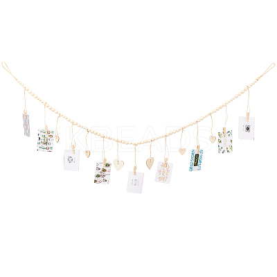 Wooden Bead Garland Hanging Photo Display with Clips DIY-WH20002-611B-1