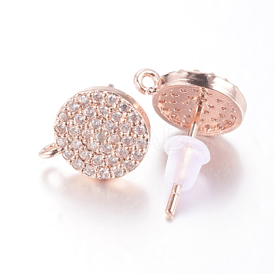 Brass Micro Pave Cubic Zirconia Stud Earring Findings ZIRC-E132-13A-RG-1