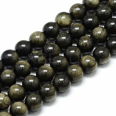 Natural Golden Sheen Obsidian Beads Strands G-S150-20-10mm-1