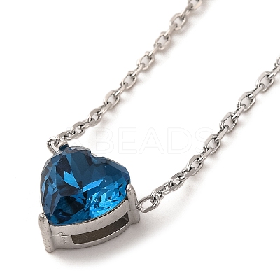 304 Stainless Steel Pave Cubic Zirconia Heart Pendant Cable Chain Necklaces for Women NJEW-G142-07P-02-1