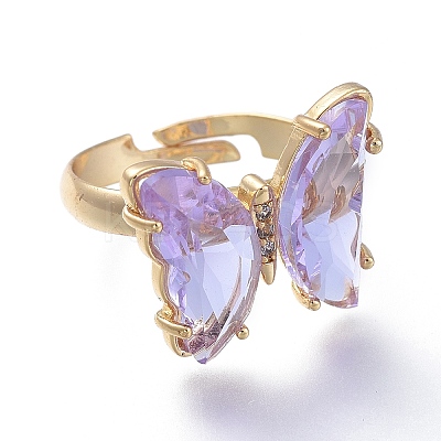 Adjustable Brass Glass Finger Rings RJEW-P148-A01-07-1