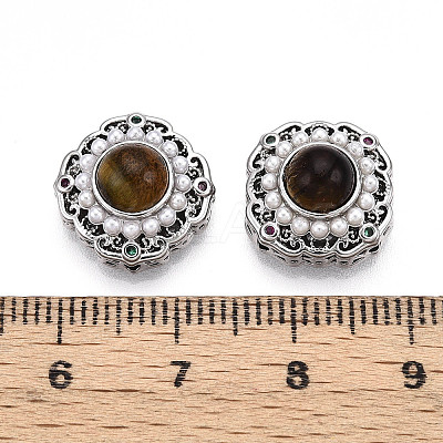 Brass Colorful Cubic Zirconia & Natural Tiger Eye Rhombus Beads KK-N258-13P-1