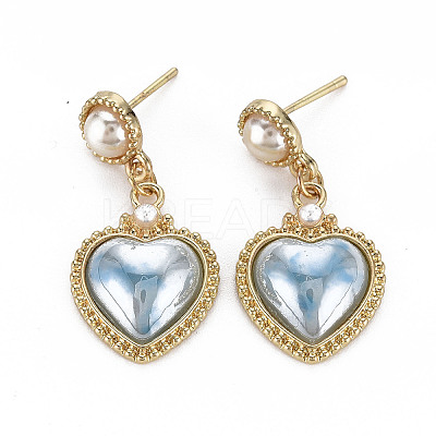 Heart with Porcelain Rack Plating Alloy Dangle Stud Earrings EJEW-S211-008-RS-1