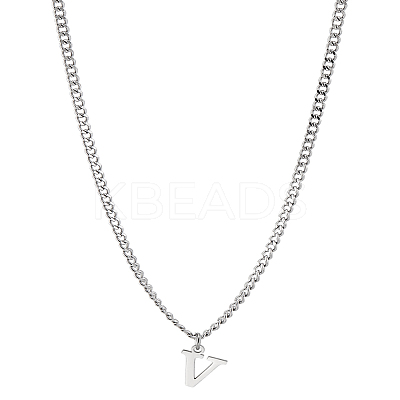 1Pc 304 Stainless Steel Letter Pendant Necklaces NJEW-LP0001-33V-P-1