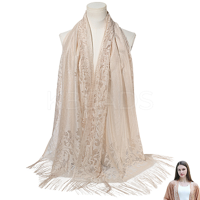 Polyester Lace Tassels Gauze Scarf for Women AJEW-WH20077-040A-1