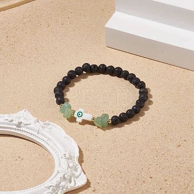 Natural Lava Rock & Gemstone Beaded Stretch Bracelet BJEW-JB08531-1