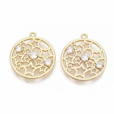 Brass Micro Pave Clear Cubic Zirconia Pendants KK-T051-10G-NF-1