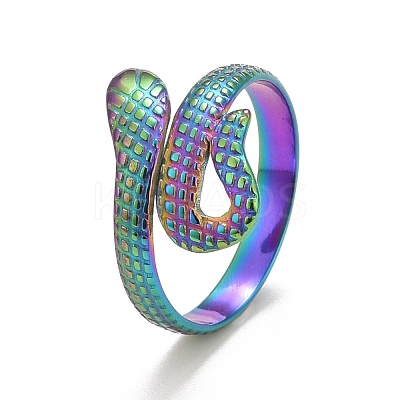Rainbow Color Ion Plating(IP) 304 Stainless Steel Snake Open Cuff Ring for Women RJEW-A005-37MC-1