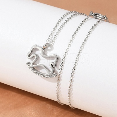 304 Stainless Steel Crystal Rhinestone Rocking Horse Pendant Necklaces for Women NJEW-F339-02P-1