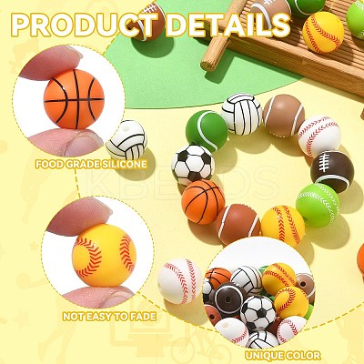 20Pcs 10 Style Sports Theme Food Grade Eco-Friendly Silicone Focal Beads SIL-CJ0001-13-1