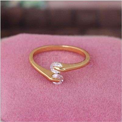 Real 18K Gold Plated Brass Cubic Zirconia Cuff Rings RJEW-EE0001-024C-1