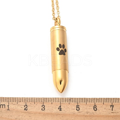 304 Stainless Steel Paw Print Bullet Shape Pet Memorial Keepsake Urn Ashes Pendant Necklaces NJEW-P326-03G-1