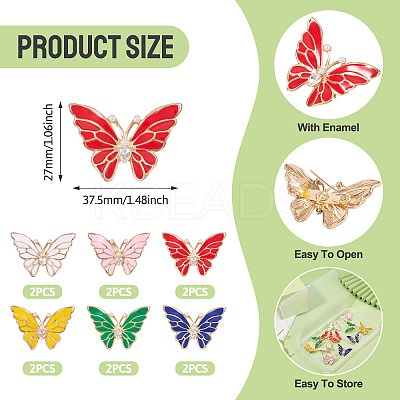 12Pcs 6 Colors Butterfly Enamel Pins JEWB-TA0001-24-1