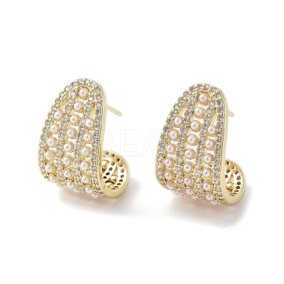 Rack Plating Brass Micro Pave Cubic Zirconia Stud Earring EJEW-C081-20G-1