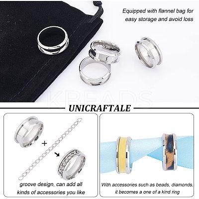 12Pcs Stainless Steel Grooved Finger Ring Settings STAS-UN0038-94A-1