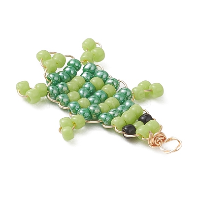 Copper Wire Wrapped Beaded Sea Turtle Charms PALLOY-MZ01204-1