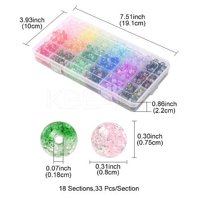 594pcs 18 Colors Transparent Crackle Acrylic Beads CACR-YW0001-04-1
