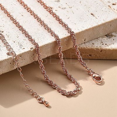 3mm Brass Rope Chain Necklaces for Men Women NJEW-G160-10RG-1