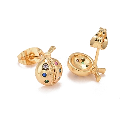 Colorful Cubic Zirconia Ladybug Stud Earrings EJEW-G288-26G-1