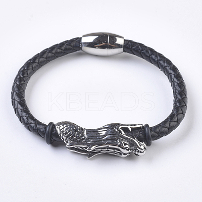 Men's Braided Leather Cord Bracelets BJEW-P194-06-1