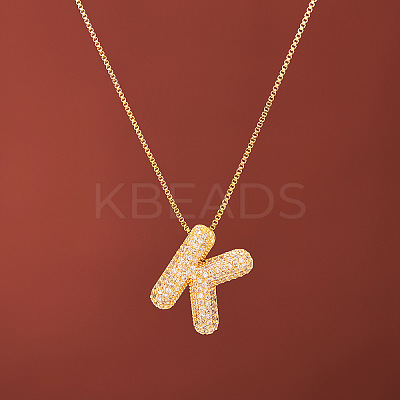Brass Micro Pave Clear Cubic Zirconia Initial Pendant Necklaces for Women FS-WGDC51D-11-1