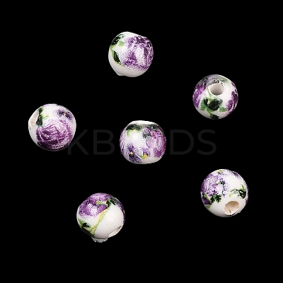 Floral Printed Porcelain Beads PORC-Q199-6mm-01-1