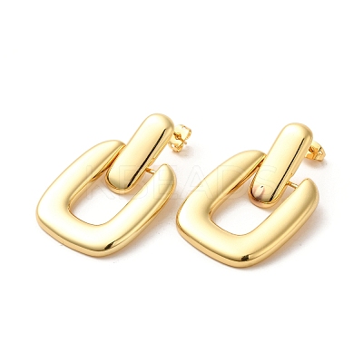 Real 18K Gold Plated Brass Dangle Stud Earrings EJEW-G382-21B-G-1