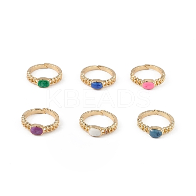 Enamel Rectangle Open Cuff Ring RJEW-L100-028G-1