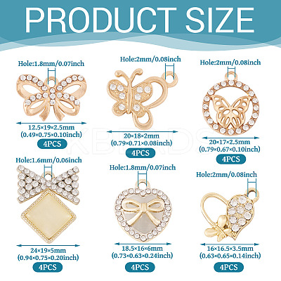 24Pcs 6 Styles Alloy Crystal Rhinestone Pendants FIND-TA0006-20LG-1