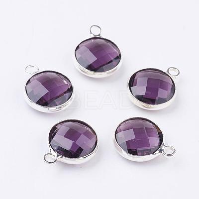 Silver Color Plated Brass Glass Flat Round Charms GLAA-M003-A-01S-1