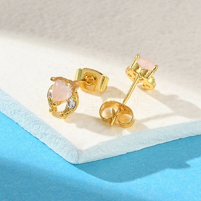 Brass Micro Pave Cubic Zirconia Stud Earrings For Women LS-EJEW-B111-01G-03-1