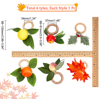 6Pcs 6 Style Wooden Napkin Rings DJEW-CA0001-25-1