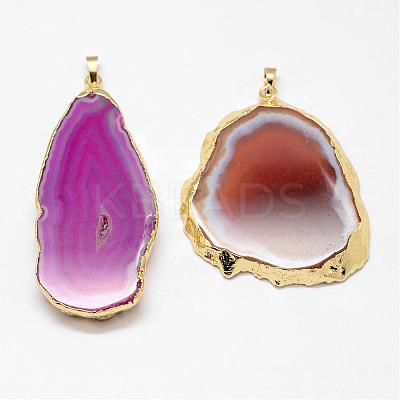 Electroplated Natural & Dyed Agate Big Pendants G-N0167-030-1