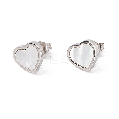 6 Pairs Natural White Shell Heart Stud Earrings EJEW-G291-02P-1