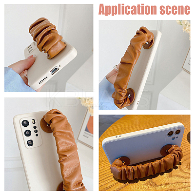 5Pcs 5 Colors Wrinkled PU Leather Mobile Phone Wrist Strap AJEW-WR0001-74-1