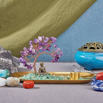 Natural Amethyst with Green Aventurine Chips with Brass Incense Burner Holder DJEW-G027-19RG-01-1
