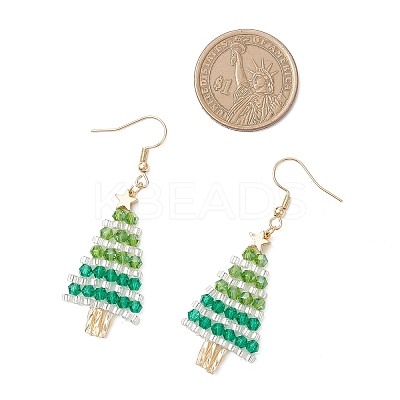 304 Stainless Steel Glass Christmas Tree Dangle Earrings EJEW-MZ00521-1