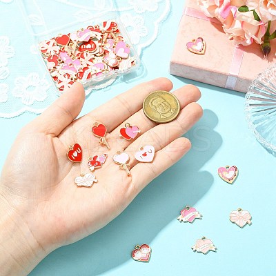 64Pcs 16 Styles Heart Alloy Enamel Charms ENAM-CJ0007-19-1