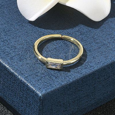 Rectangle Brass with Glass Cuff Rings for Women RJEW-Z111-05G-07-1